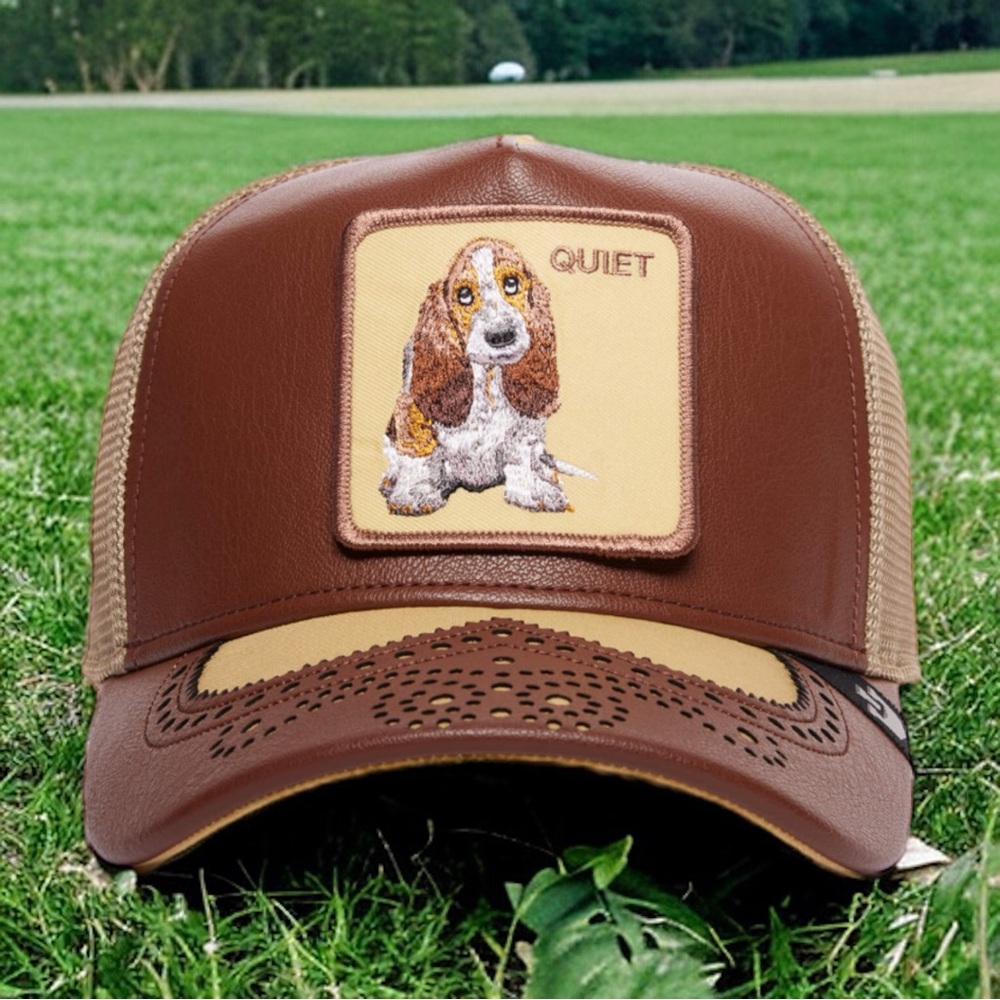 Goorin Bros Farm Trucker Hat TIPPY TOES QUIET Dachshunds Puppy Friday Drop Brown